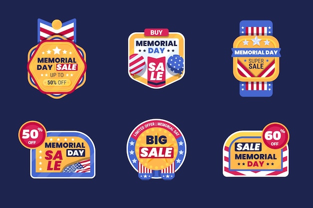 Free vector flat memorial day sale labels collection