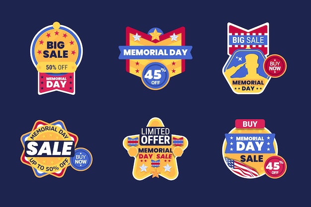 Free vector flat memorial day sale labels collection