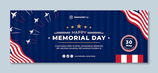 Free vector flat memorial day social media cover template