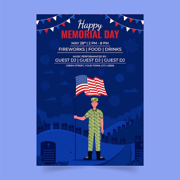 Flat memorial day vertical flyer template