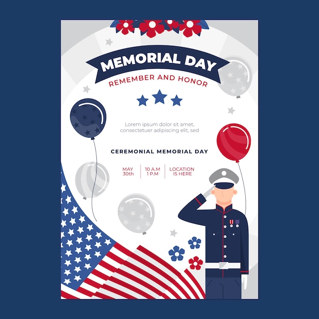 Free vector flat memorial day vertical flyer template