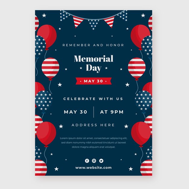 Flat memorial day vertical flyer template