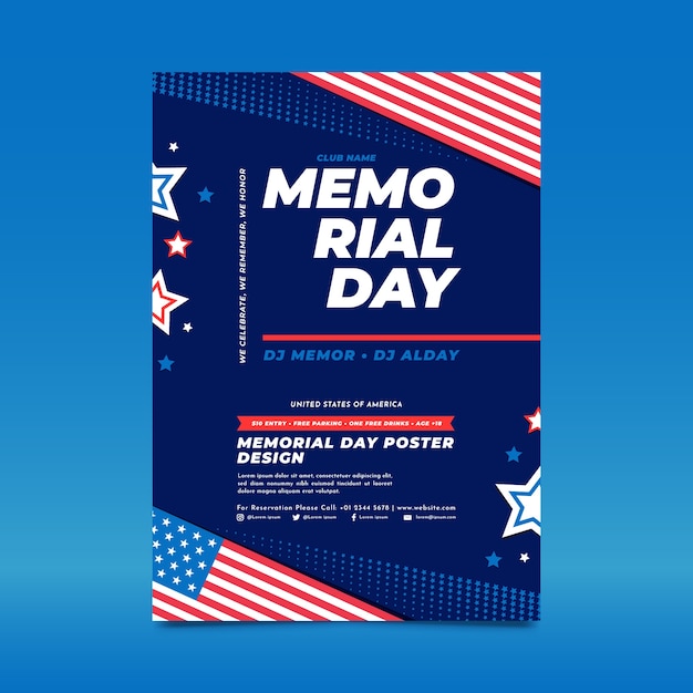 Flat memorial day vertical flyer template