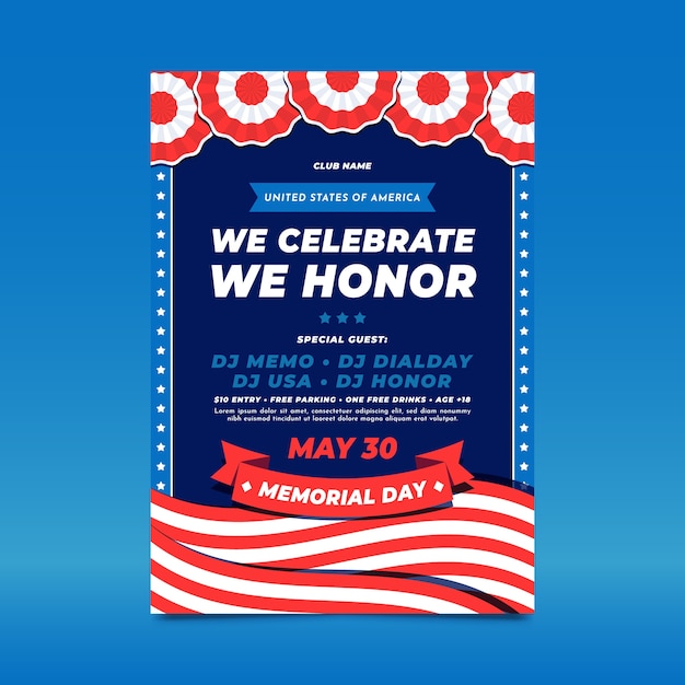 Flat memorial day vertical flyer template