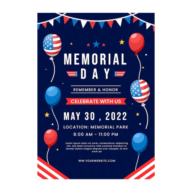 Free vector flat memorial day vertical flyer template