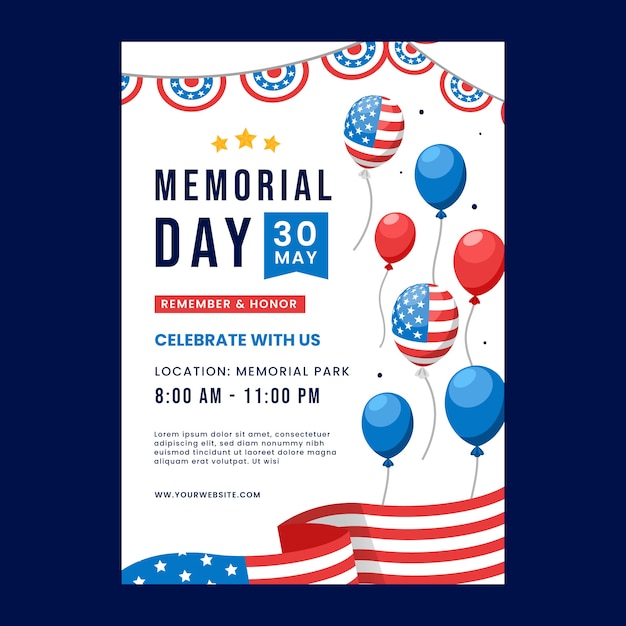 Free vector flat memorial day vertical flyer template