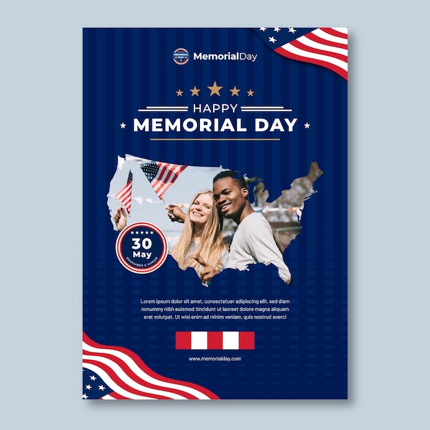 Flat memorial day vertical poster template