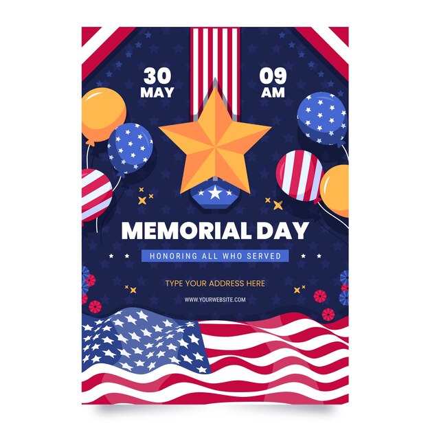 Flat memorial day vertical poster template