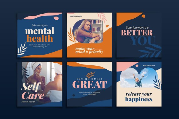 Flat mental health instagram post with photo