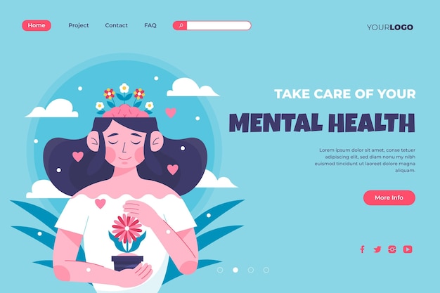 Free vector flat mental health landing page template