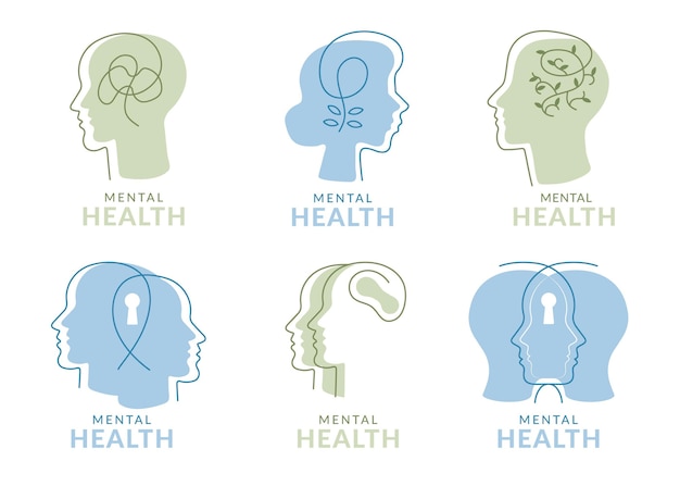 Free vector flat mental health logo collection