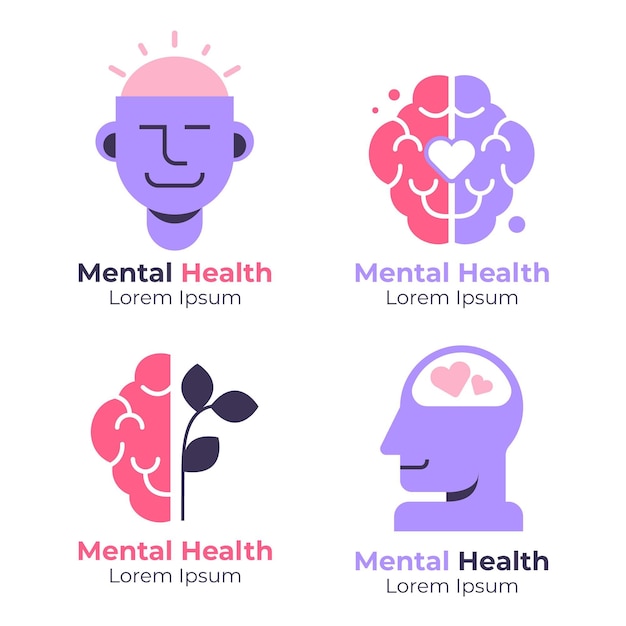 Free vector flat mental health logo collection