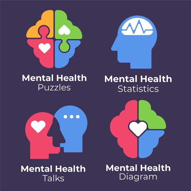 Flat mental health logo collection