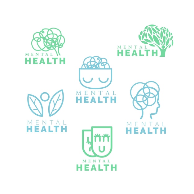 편평한 정신 건강 로고 세트