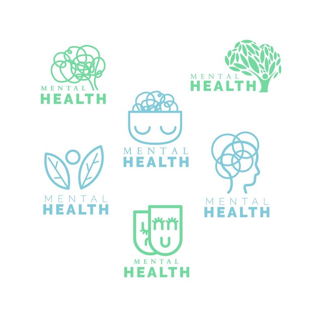 Flat mental health logo set