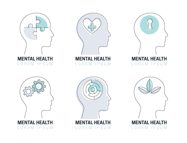 Free vector flat mental health logo set