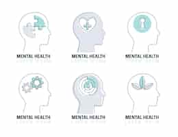 Бесплатное векторное изображение Набор плоских логотипов психического здоровья