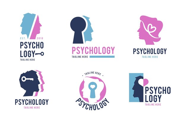 Flat mental health logo set