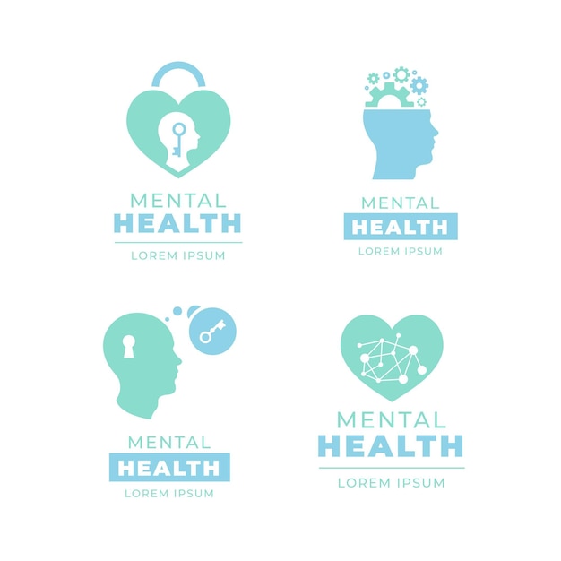 Free vector flat mental health logo template collection