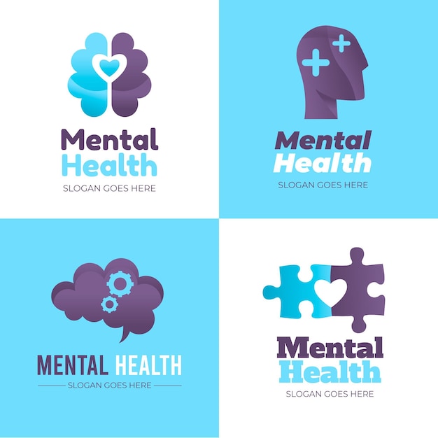 Free vector flat mental health logos collection