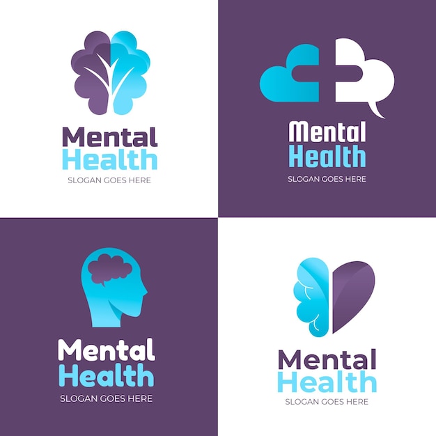 Free vector flat mental health logos collection