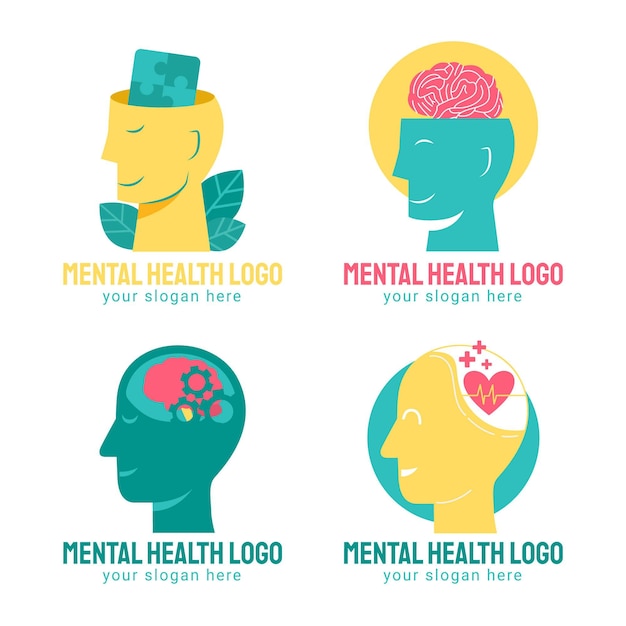 Free vector flat mental health logos pack