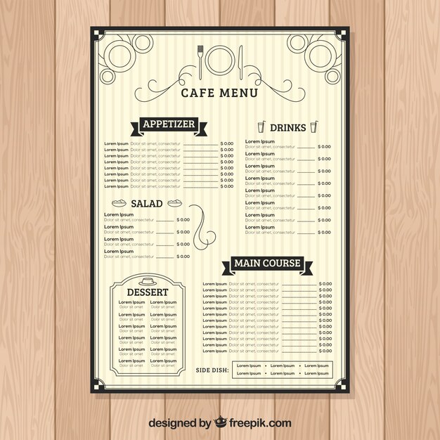 flat menu template for a cafe