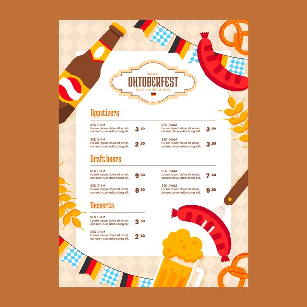 Flat menu template for oktoberfest beer festival celebration