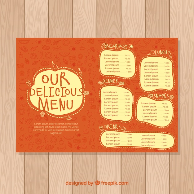 Free vector flat menu template for a restaurant