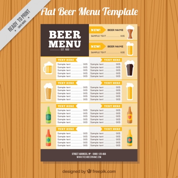 Free vector flat menu with different beverages