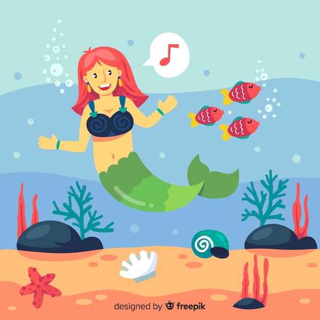 Flat mermaid background