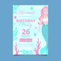 Free vector flat mermaid birthday invitation template