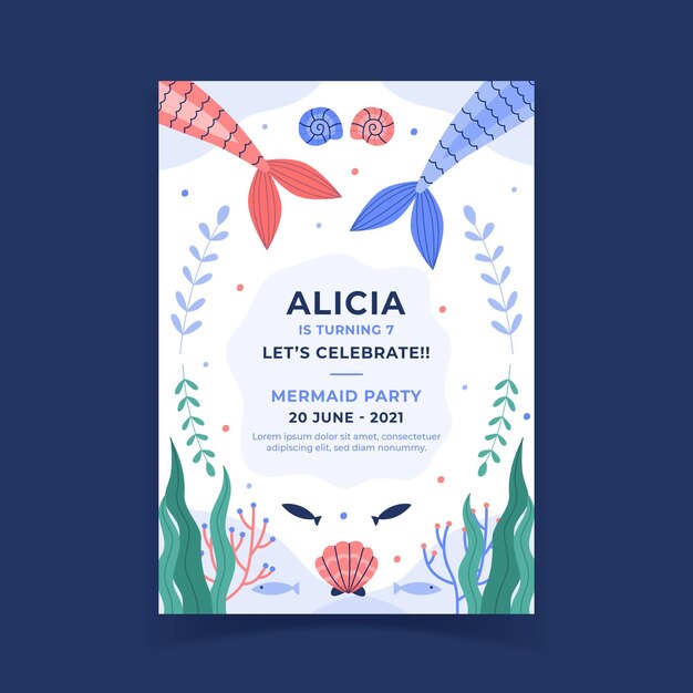 flat mermaid birthday invitation template