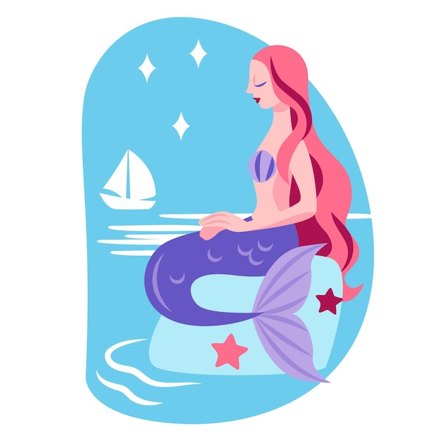 Flat mermaid illustration