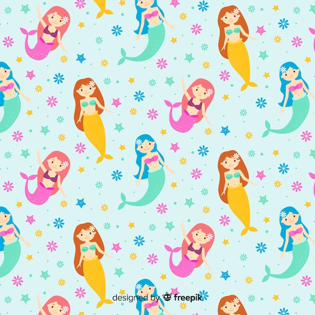 Free vector flat mermaid pattern