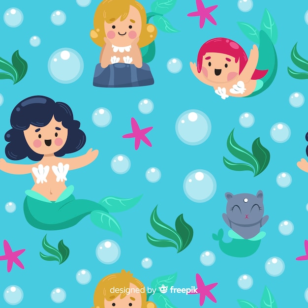 Free vector flat mermaid pattern