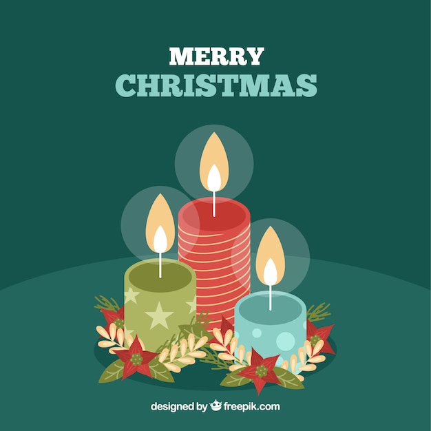 Flat merry christmas background with candles