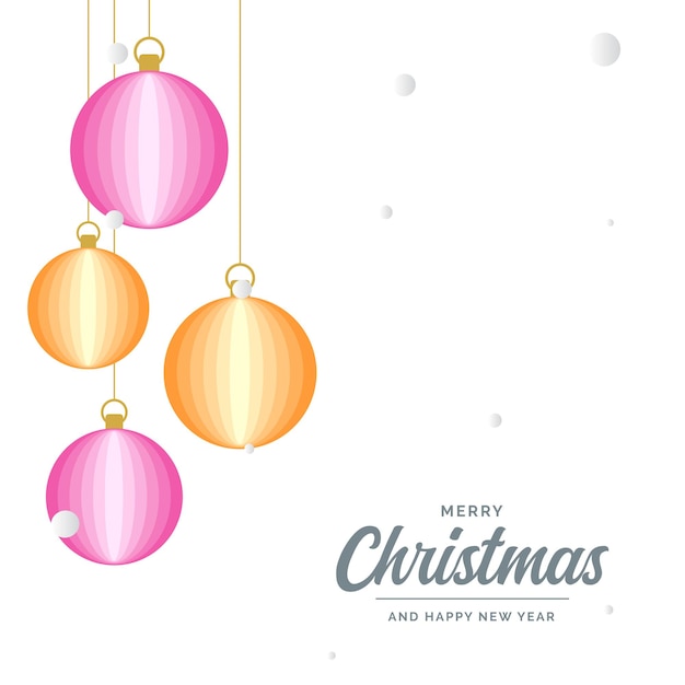 Flat merry christmas glossy decorative ball elements hanging vector background illustration