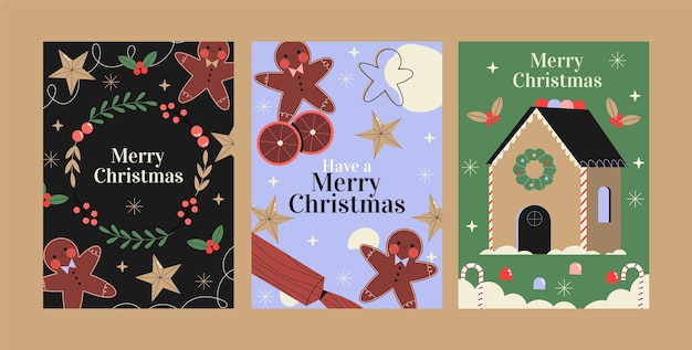 Free vector flat merry christmas greeting cards collection