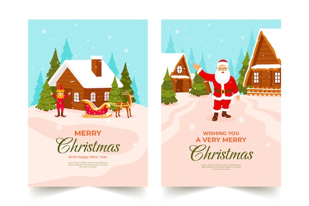 Плоская коллекция поздравительных открыток с рождеством