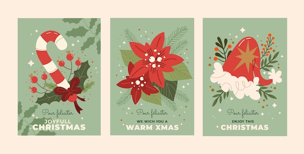 Free vector flat merry christmas greeting cards set