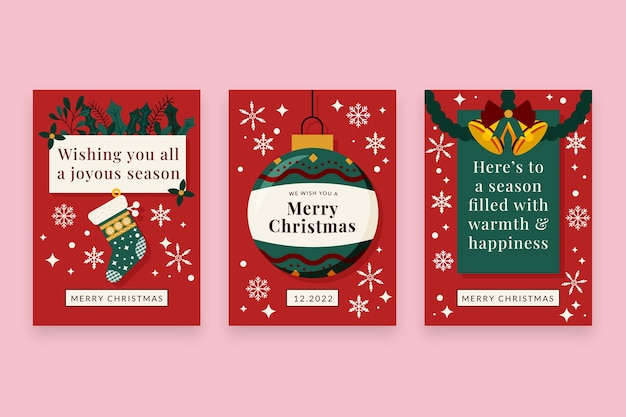 Free vector flat merry christmas greeting cards set