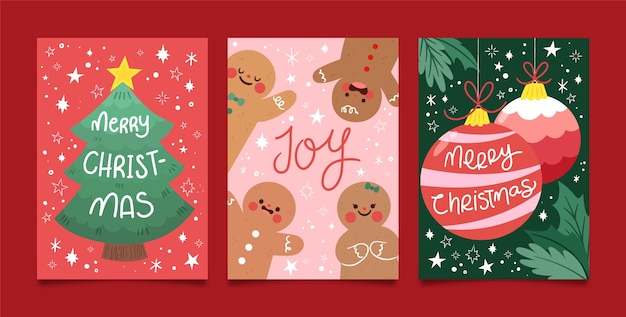 Free vector flat merry christmas greeting cards set