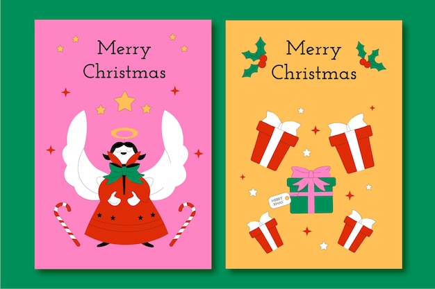 Free vector flat merry christmas greeting cards set