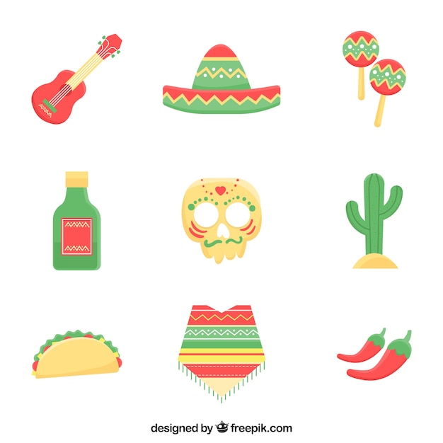 Free vector flat mexican elements collection