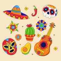 Free vector flat mexican elements collection