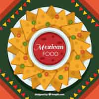 Free vector flat mexican food background with nachos