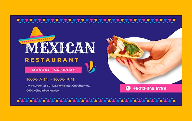 フラットメキシコ料理レストランソーシャルメディアプロモーションテンプレート