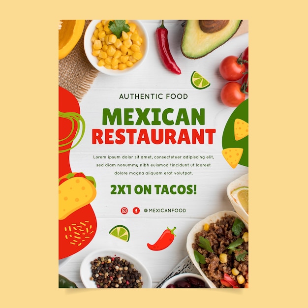 Free vector flat mexican food restaurant vertical poster template