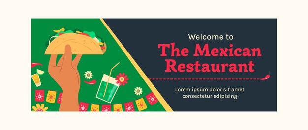 Flat mexican restaurant social media cover template